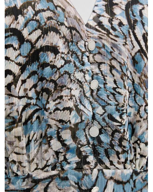 Morgan Gray Resky Feather-Print V-Neck Mini Dress