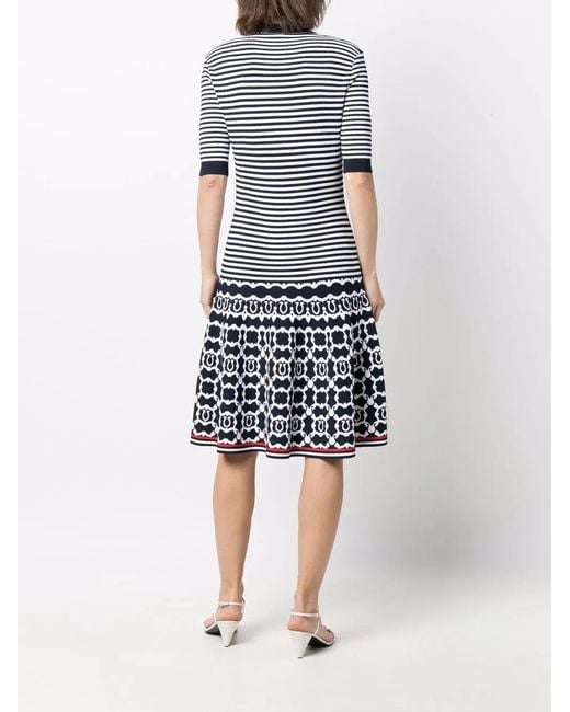 Ferragamo Blue Stripe-Print Midi Dress