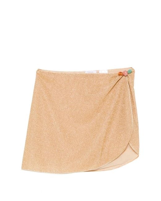 Oseree Natural Bead-Embellished Mini Beach Skirt