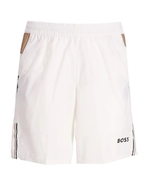 Boss White Elasticated-Waist Shorts for men