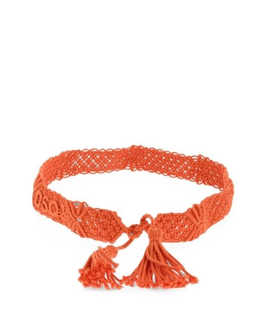 DSquared² Red Macramé Tassel Belt