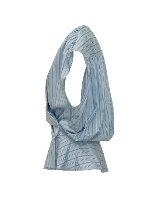 IRO Blue Striped Button Top