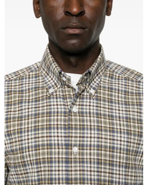 Barba Napoli Gray Check-Pattern Button-Down Shirt for men