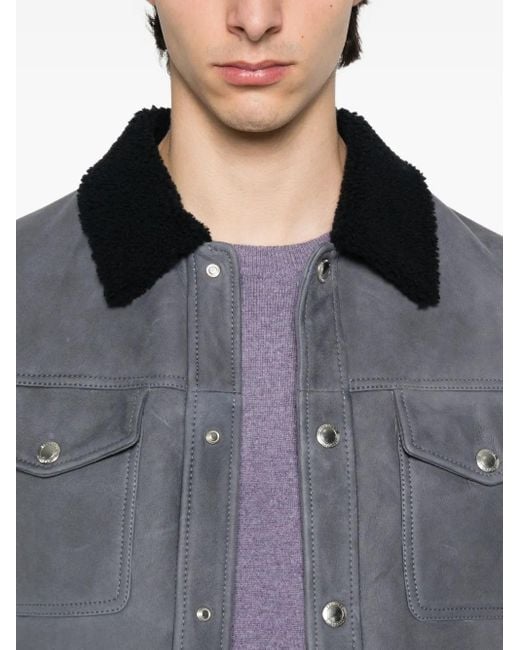 Brunello Cucinelli Gray Shearling-Collar Flap-Pocket Jacket for men
