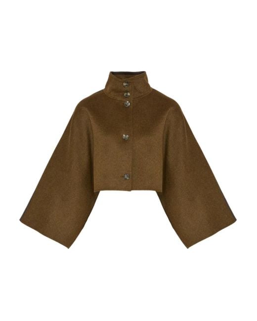 Yves Salomon Brown Cape-Sleeve Cropped Jacket