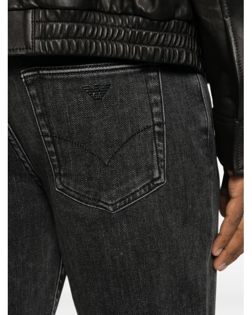 Emporio Armani Black Logo-Plaque Straight-Leg Jeans for men