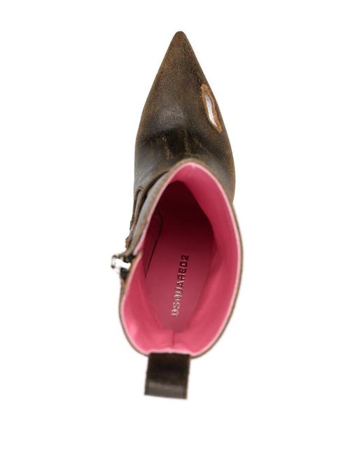 DSquared² Brown 100Mm Distressed Pointed-Toe Ankle Boots