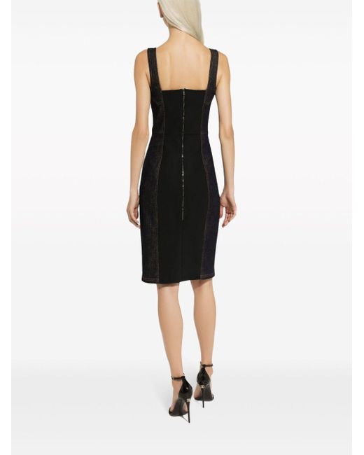 Dolce & Gabbana Denim Midi-jurk Met Logoplakkaat in het Black
