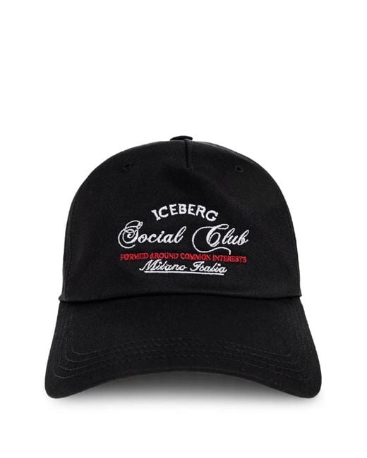 Iceberg Black Logo-Embroidered Baseball Cap for men