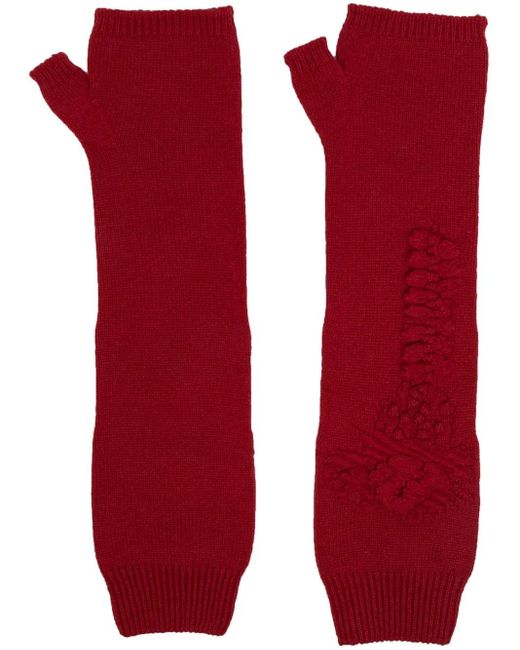 Barrie Red Cashmere Fingerless Mittens