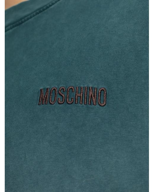 Moschino Green Embroidered-Logo T-Shirt for men