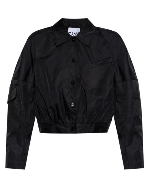 Ganni Black Logo-Appliqué Bomber Jacket