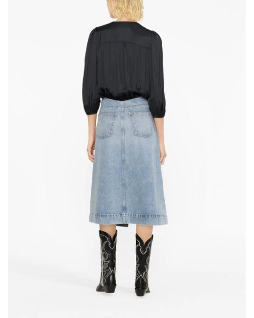 Zadig & Voltaire Blue V-Neck Draped Satin Blouse