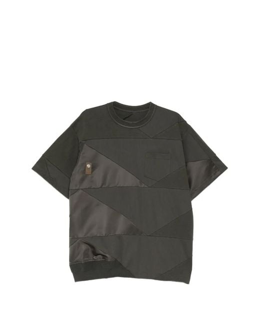 Sacai Gray Cotton Patchwork T-Shirt for men
