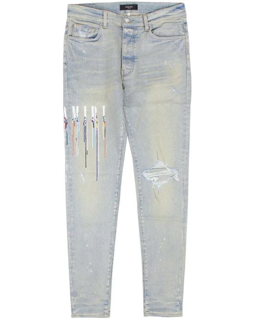 Amiri Paint Drip Logo Straight-Fit Jeans in Blue for Men | Lyst UK