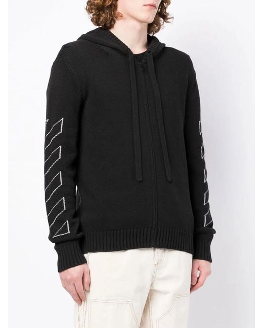 Off-White c/o Virgil Abloh Black Diag Outline Knitted Zip-Up Hoodie for men
