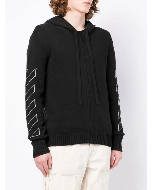 Off-White c/o Virgil Abloh Black Diag Outline Knitted Zip-Up Hoodie for men