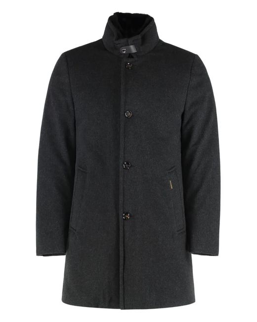 Moorer Black Bond-Fur-Cs High-Neck Button Overcoat for men