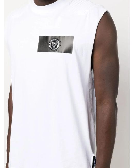 Philipp Plein White Logo-Patch Short-Sleeve T-Shirt for men