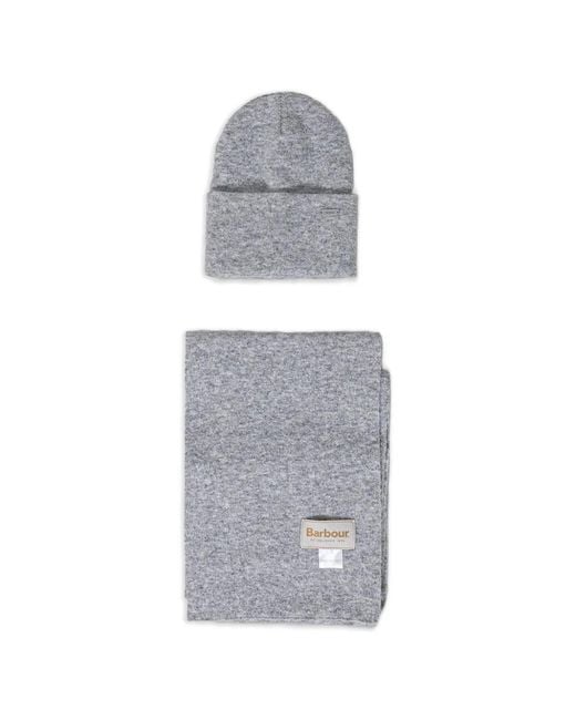 Barbour Gray Logo-Plaque Beanie Hat And Scarf Set
