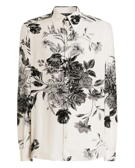 Dolce & Gabbana White Floral-Print Shirt for men
