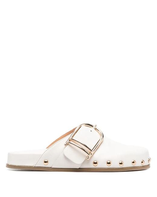 Twinset White Buckle-Fastened Leather Mules