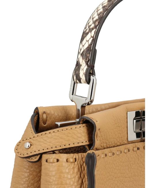 Fendi Natural Mini Peekaboo Whipstitch-Trim Tote Bag