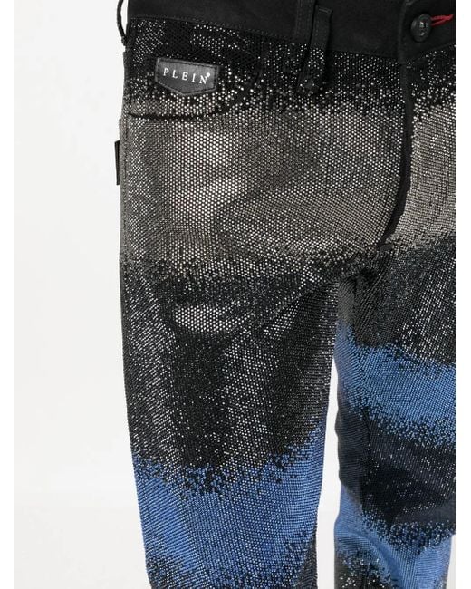Philipp Plein Blue Gradient Crystal-Embellished Jeans for men