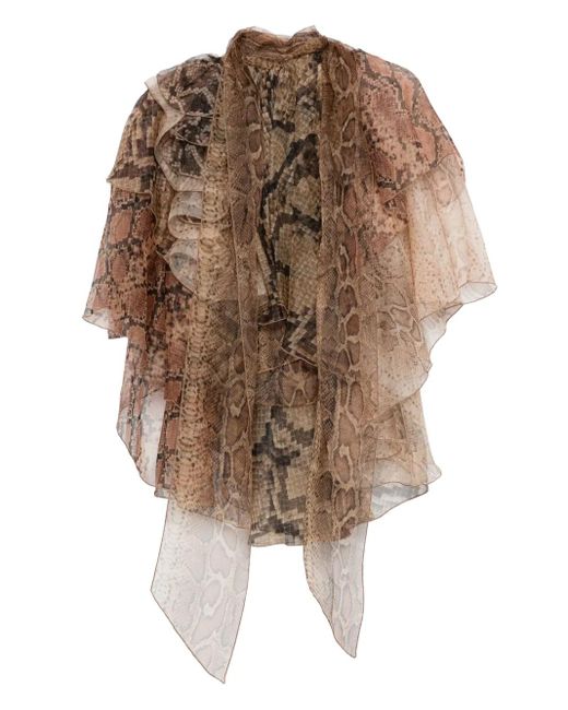 Blusa con volantes y estampado de piel de serpiente Zimmermann de color Brown