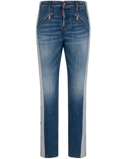 DSquared² Blue Side-stripe Straight-leg Jeans for men