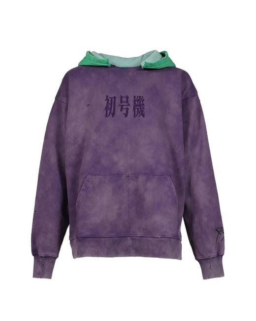 EVANGELI0N 95 Purple 0081 Parka Distressed Garment-Dyed Hoodie for men