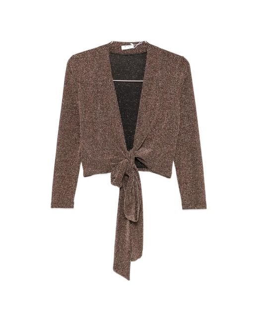 Siyu Brown Check-Pattern Wrap-Fastening Top