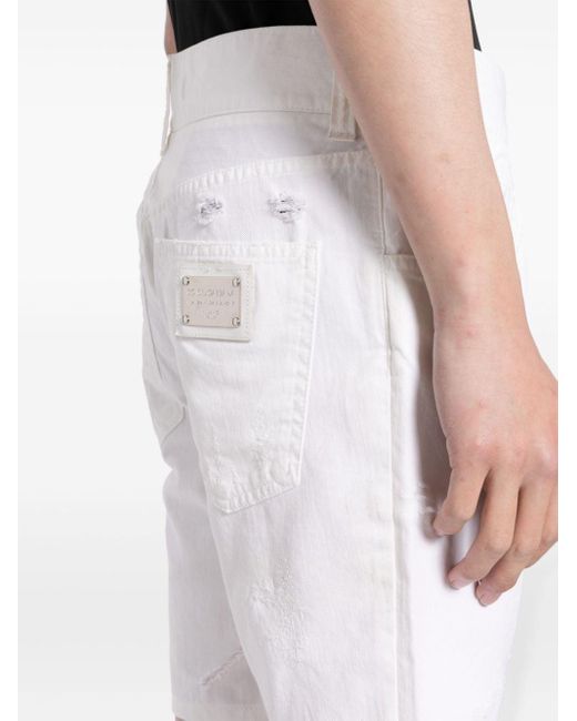 Shorts denim con effetto vissuto di Dolce & Gabbana in White da Uomo