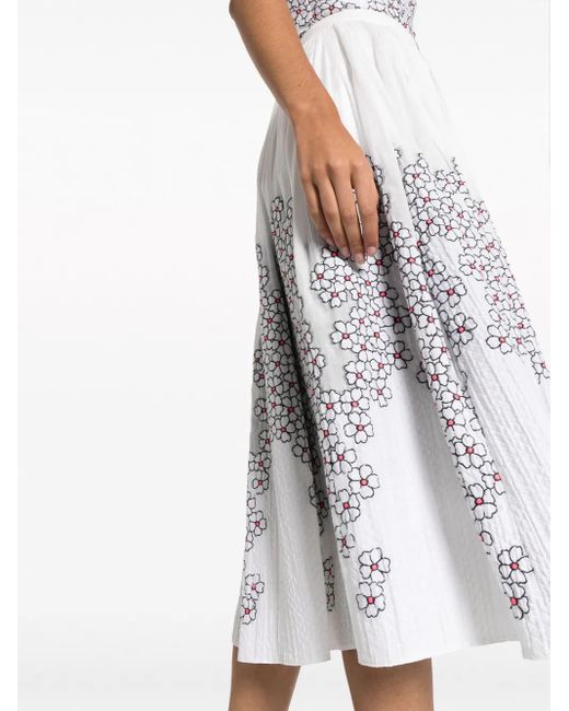 Gemy Maalouf White Floral-Print Jacquard Midi Skirt