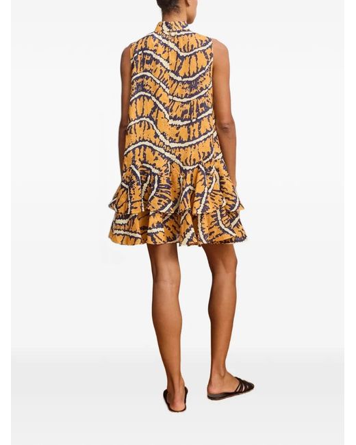 ALÉMAIS Natural Tiered-Ruffle Abstract-Print Mini Dress