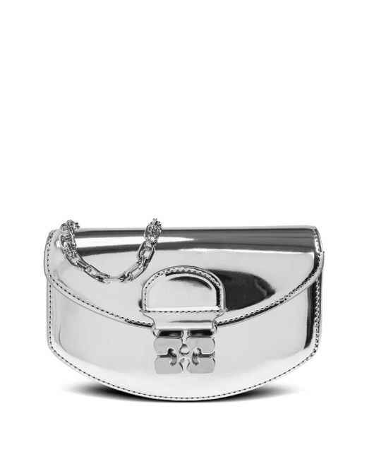 Ganni White Metallic-Effect Clasp Chain Mini Bag