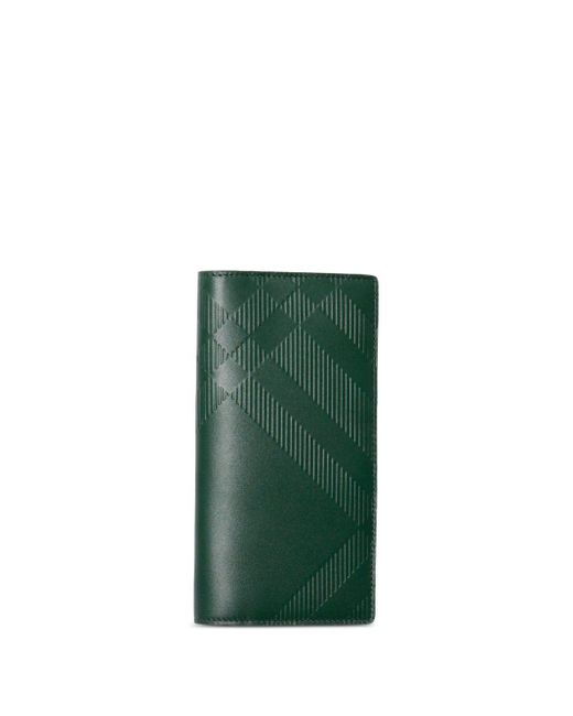 Burberry Green Check-debossed Leather Wallet for men