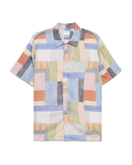 Paul Smith White Colourblock-Print Short-Sleeve Shirt for men