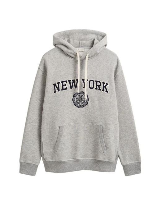 Gant Gray Logo-Patch Drawstring Hoodie for men