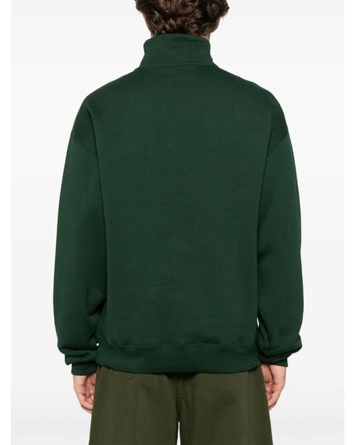 Jacquemus Green Grosgrain Patch Logo Half Zip Sweatshirt for men