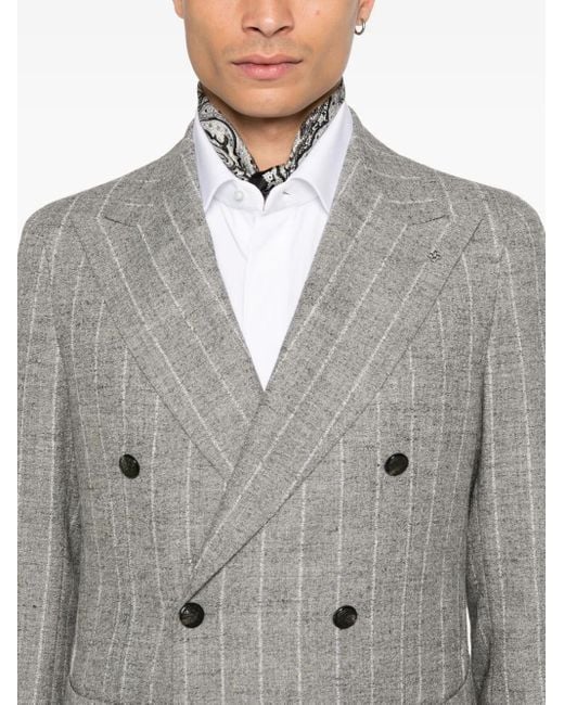 Tagliatore Gray Striped Double-Breasted Blazer for men
