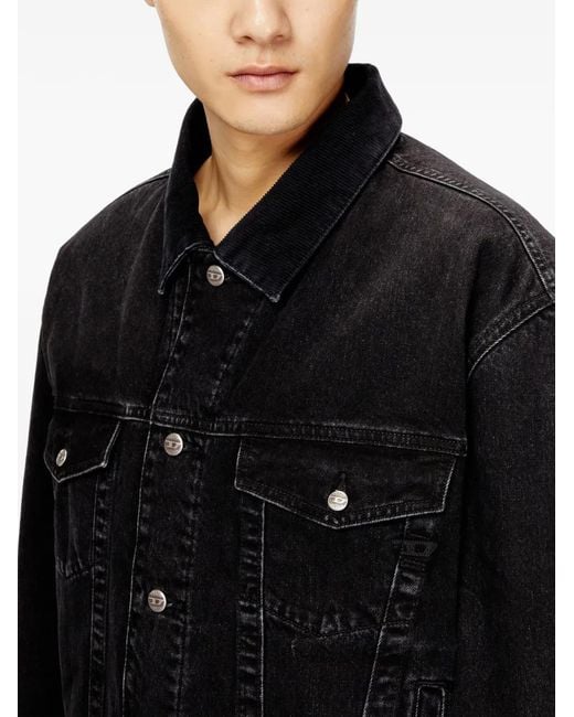 DIESEL Black D-Ranger-T Corduroy-Collar Denim Jacket
