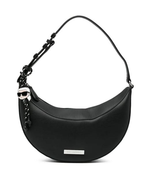 Karl Lagerfeld Black Ikon Smooth Halfmoon Shoulder Bag