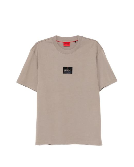 HUGO Gray Logo-Patch T-Shirt for men