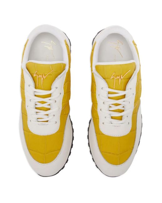 Giuseppe Zanotti Yellow Jimi Crocodile-Effect Leather Sneakers
