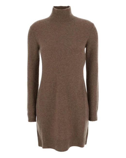 Max Mara Brown Dress With High Neck And Ribbed Trims