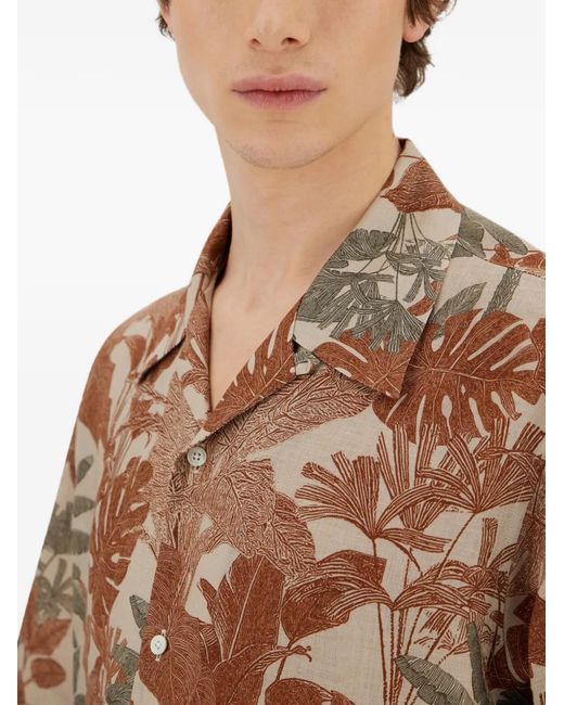 Herno Pink Tropical-Print Linen Shirt for men