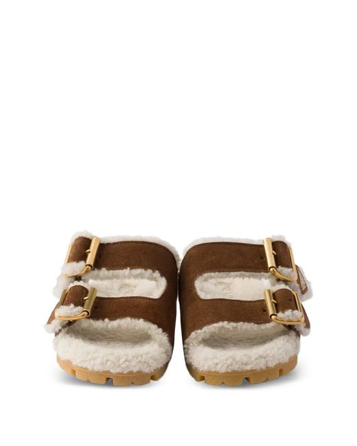 Prada Brown Sandalen Aus Wildleder Und Shearling
