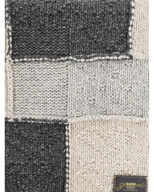 Ganni Gray Patchwork Fringed Scarf