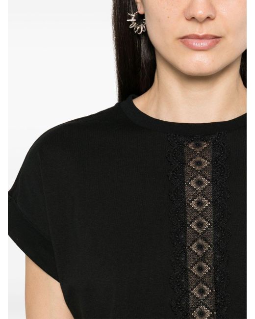 Twin Set Black Lace-detail Cropped T-shirt